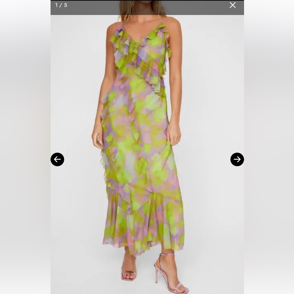 Nasty Gal One Shoulder Floral Dress - Green and Purple caja 3